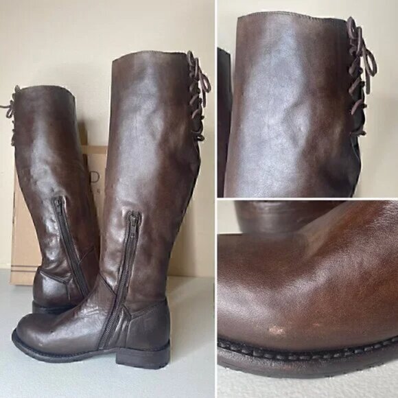 BED STU Manchester Distressed Tall Leather Riding Boots Teak Brown Size 6 - Picture 6 of 16